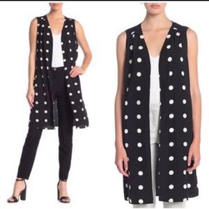 Anthropologie Pleione Black & White Polka Dot Long Vest Duster Size Medium